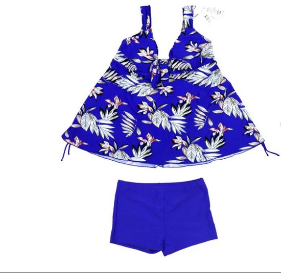 Tankini Plus Size Women 2 Piece- Maillot de bain élégant- Bikini Femme- Maillot de bain Beachwear Maillot de bain VH563- Imprimé fleur Blauw Taille 54