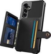 Casemania Hoesje Geschikt voor Samsung Galaxy A34 5G Zwart - Luxe Back Cover met Pasjeshouder - RFID Bescherming - Wallet Case