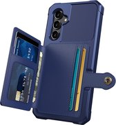 Casemania Hoesje Geschikt voor Samsung Galaxy A34 5G Blauw - Luxe Back Cover met Pasjeshouder - RFID Bescherming - Wallet Case