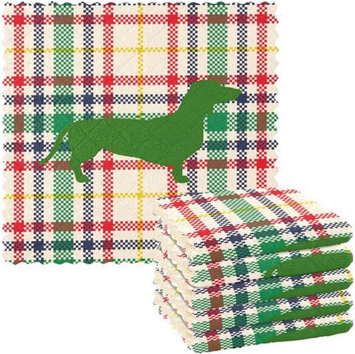 Goedkoopste Teckel - Poetsdoek - Vaatdoek - Doek - 26x27cm - Microvezel doek - Groen-Wit geruit - Groen - Wit - Geruit - 1 stuks