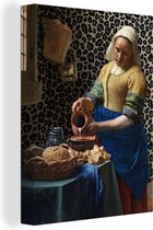 Canvas Schilderij Melkmeisje - Kunst - Panterprint - Vermeer - Schilderij - Oude meesters - 30x40 cm - Wanddecoratie