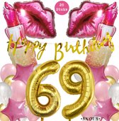 Snoes Mega Beauty Helium Ballonnen Set 69 Jaar - Roze Helium Folieballonnen - Slinger Happy Birthday Goud