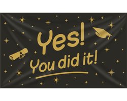 Geslaagd thema party Gevelvlag - binnen/buiten - polyester - zwart/goud - 150 x 90 cm - You did it