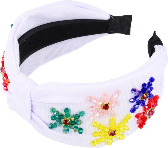 Haarband Diadeem Statement Bloemen Kralen 7cm Color Wit Flower Kraaltjes