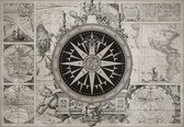 Fotobehang - Vlies Behang - Windroos en Oude Kaart - Compas - Vintage - 460 x 300 cm