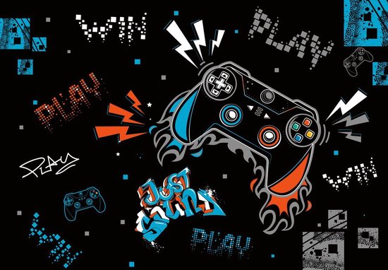 Fotobehang - Vlies Behang - Play & Win - Gamecontroller - Game - Gaming - Gamekamer - 368 x 254 cm
