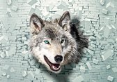 Fotobehang - Vlies Behang - Wolf door de Stenen Muur 3D - 416 x 254 cm
