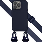 Selencia Hoesje Geschikt voor iPhone 13 Pro Hoesje Met Koord - Selencia Siliconen hoesje met afneembaar koord - Donkerblauw