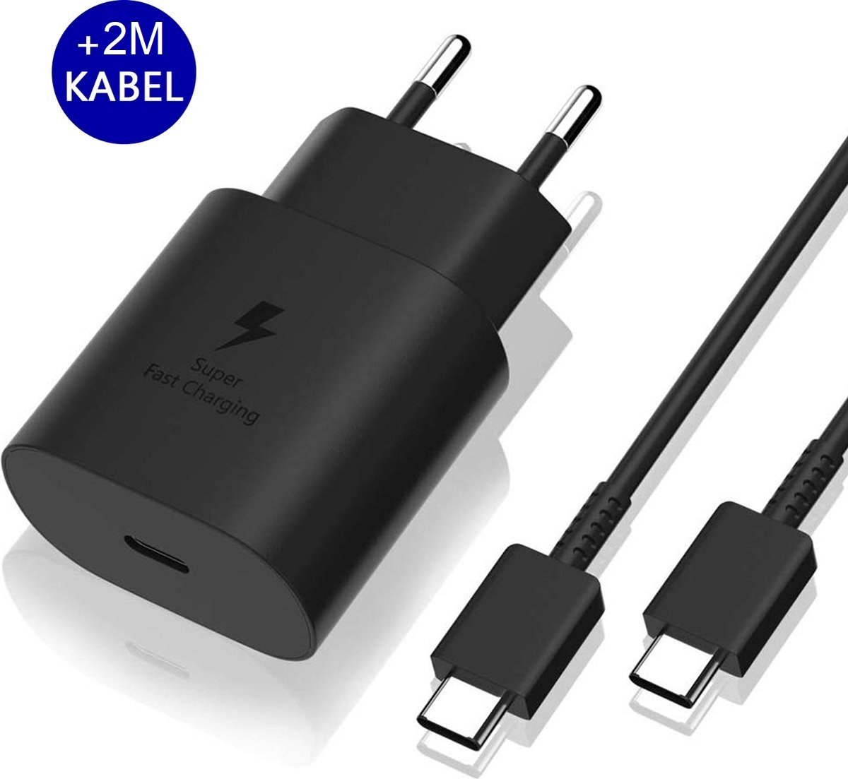 Calle Ocho® Voor Samsung universele snellader met 2m kabel - 25W - USB-C aansluiting - Zwart