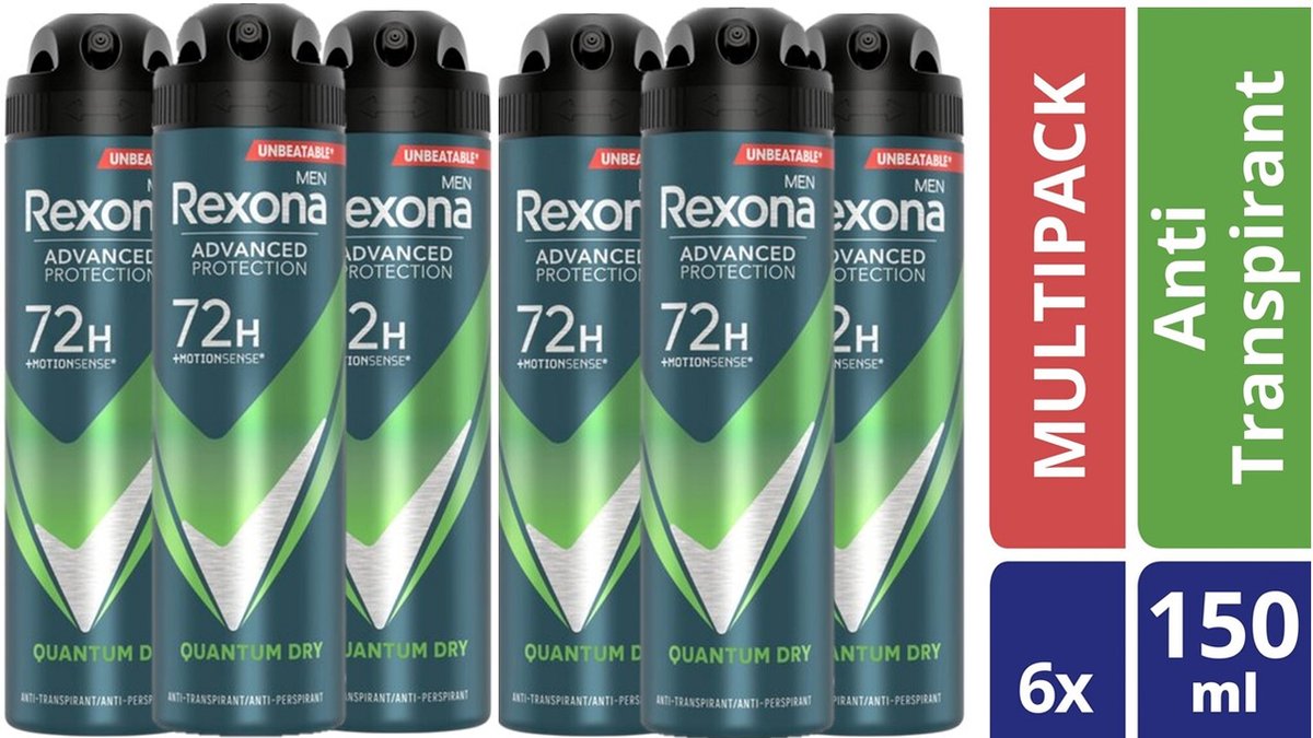 Goedkoopste Rexona Dry Quantum Men - 6 x 150 ml - Deodorant Spray - Voordeelverpakking
