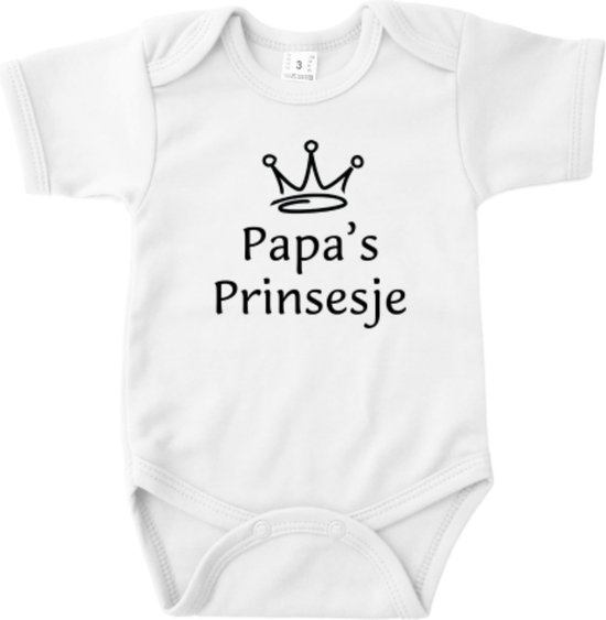 Cadeau Vaderdag - Barboteuse Princesse de Papa - Taille 92 - Couleur Wit - 100% Katoen