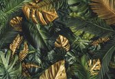 Fotobehang - Vinyl Behang - Groen en Gouden Bladeren - Jungle - Botanisch - 460 x 300 cm