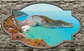 Fotobehang - Vlies Behang - 3D Raamzicht Navagio Beach Zakynthos - Shipwreck Beach - 312 x 219 cm