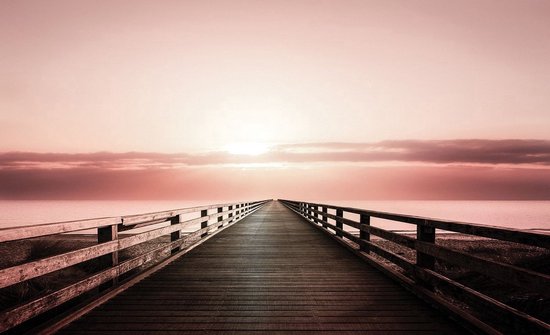 Oneindige Reeksen Fotobehang - Vlies Behang - 3D Oneindige Houten Brug - 368 x 254 cm ...