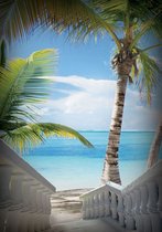 Fotobehang - Vlies Behang - Trap naar het Tropische Strand met Palmbomen - 312 x 219 cm