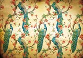 Fotobehang - Vlies Behang - Vintage Turquoise Pauwen - 368 x 254 cm