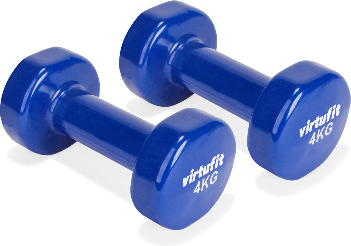 VirtuFit Vinyl Dumbbell Set Pro - 2 x 4 kg - Blauw