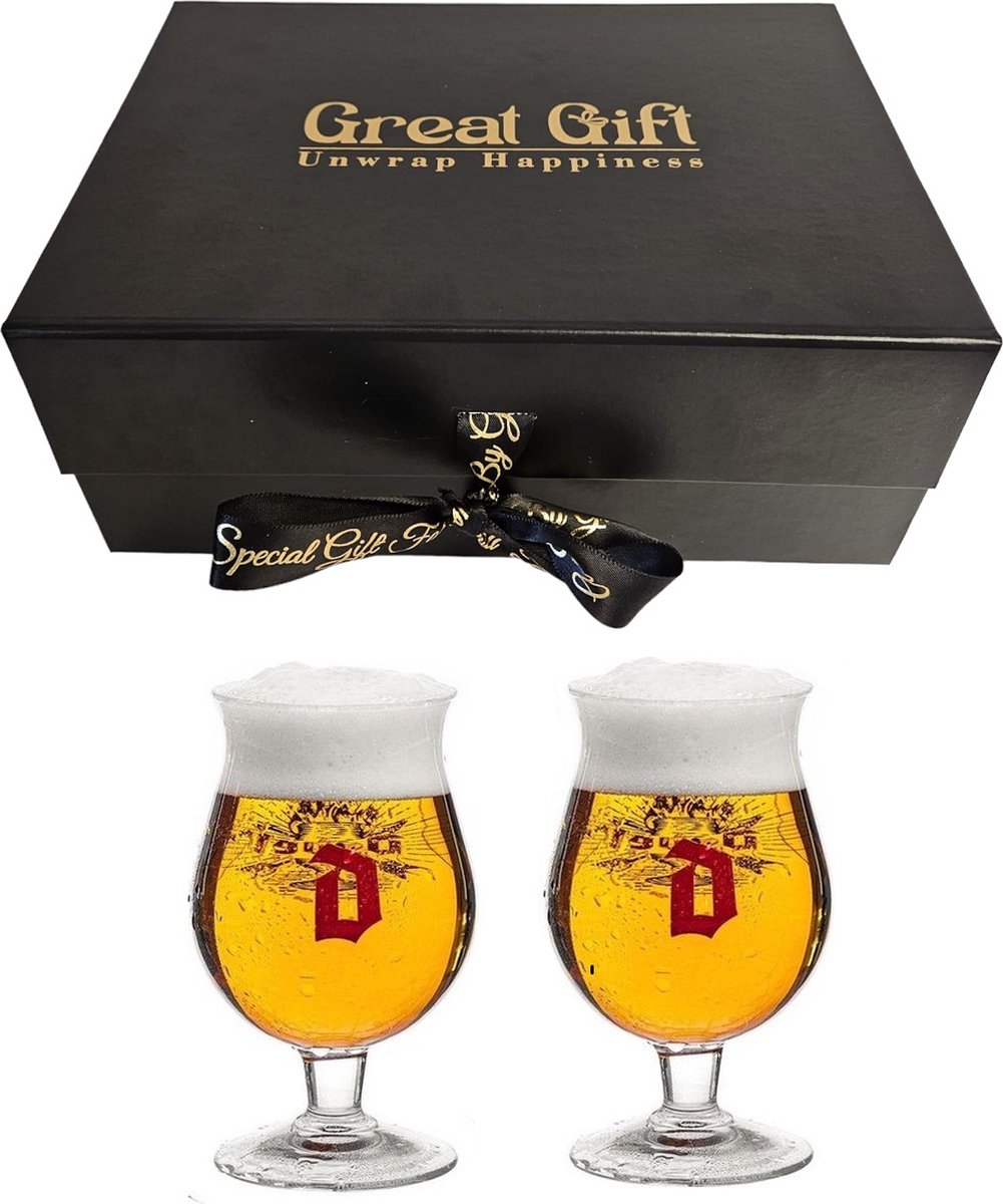 GreatGift® - Duvel Glazen in Luxe Magneet box - Cadeau pakket voor hem - Bierglas - 2x Origineel Duvel Bierglas