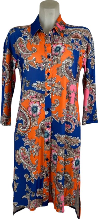 Angelle Milan – Travelkleding voor dames – Oranje Blauwe Jurk – Ademend – Kreukherstellend – Duurzame jurk - In 5 maten - Maat M