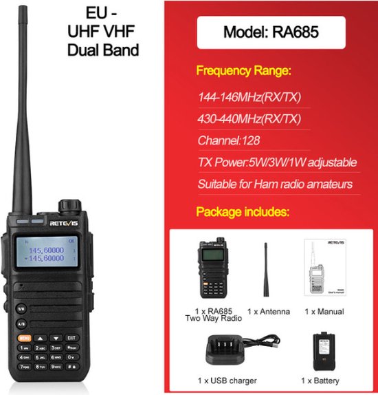 Retevis RA685 Talkie-walkie avec communication bidirectionnelle et stations  longue