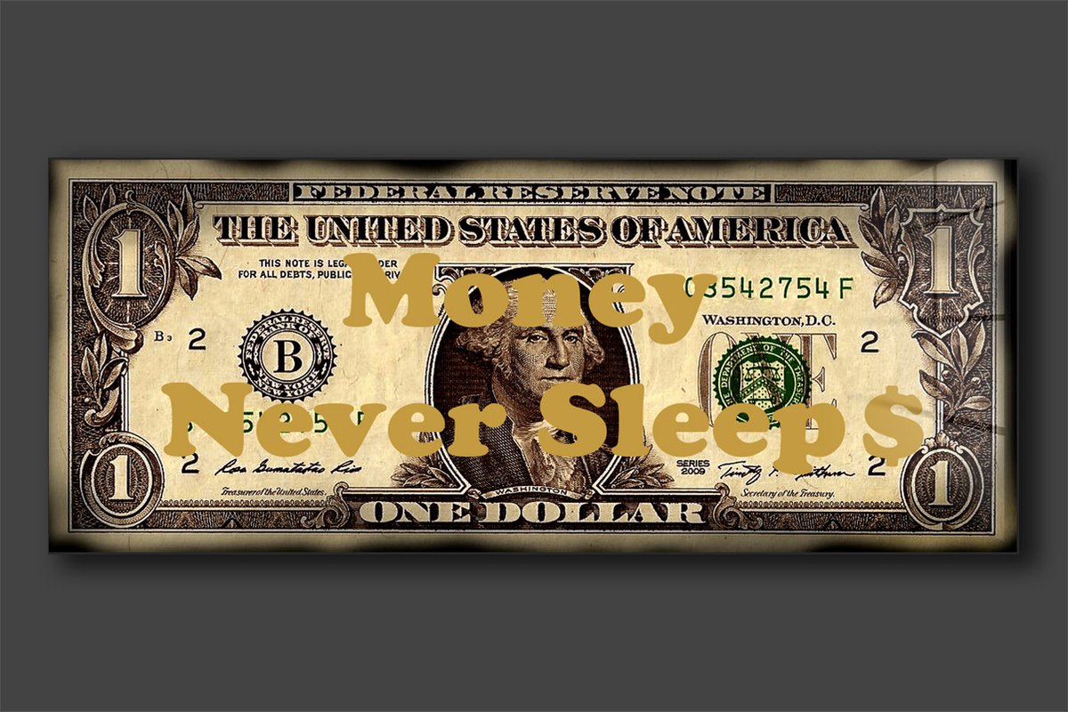 blackarts Money never sleeps limited edition schilderij op plexiglas 120x50cm golden brown