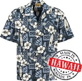 Hawaii Blouse Mannen - Shirt - Hemd - 100% Katoen - Overhemd Heren Korte Mouw - Made in Hawaii "Hibiscus Surfboards" Maat L