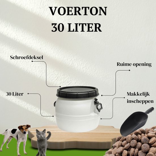Voerton 30 liter - Wit - Waterkluis - Schroefdeksel - Luchtdicht ...