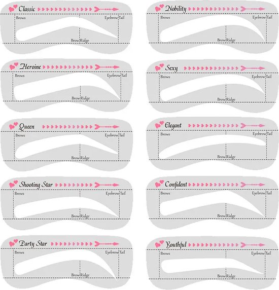 wenkbrauw stencil - wenkbrauw stempel - wenkbrauw sjabloon - wenkbrauw tattoo - wenkbrauw vormen - eyebrow stamp - set van 10 stuks