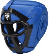 RDX Sports T1 Head Guard Boxe - Casque de boxe - Avec grille - Faux cuir - Blauw - L