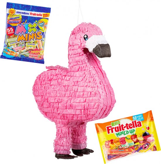 Piñata flamingo avec bonbons Fruit-tella Mixed Up & Mix of Minis - environ  1000g
