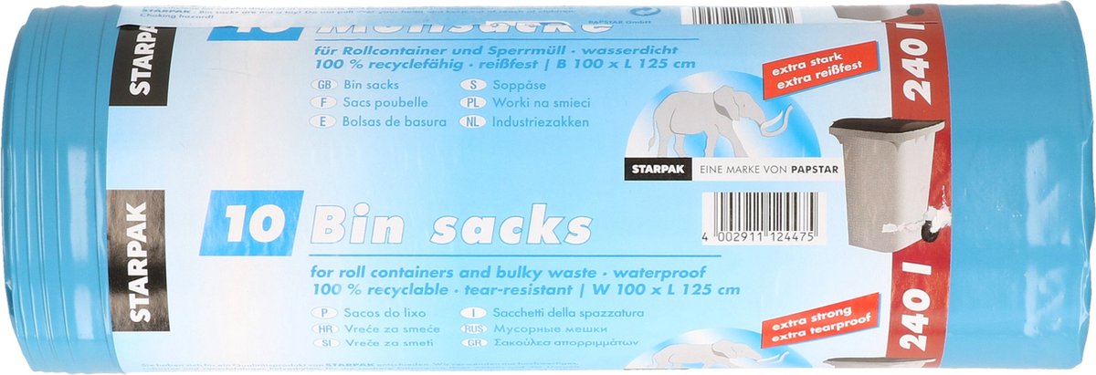 Goedkoopste Papstar 10x stuks afvalzakken/vuilniszakken - 240 liter - blauw - containerzakken