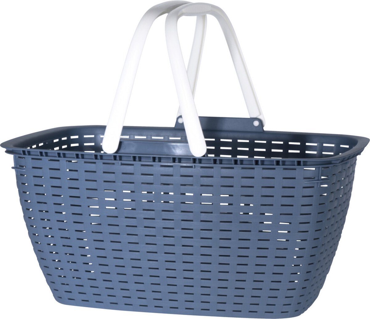 Goedkoopste Wasmand met hengsels - blauw/wit - 26 liter - L43 x B30 x H21 cm - boodschappenmand
