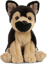 Pluche Duitse Herder honden knuffel 16 cm zittend - Herdershond huisdieren knuffels - Speelgoed