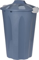 Kunststof wasmand met deksel rond blauw 40 liter - Wasmanden/wasgoedmanden - Huishouden