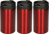 3x Warmhoudbekers metallic/warm houd bekers rood 320 ml - RVS Isoleerbekers/thermosbekers voor onderweg