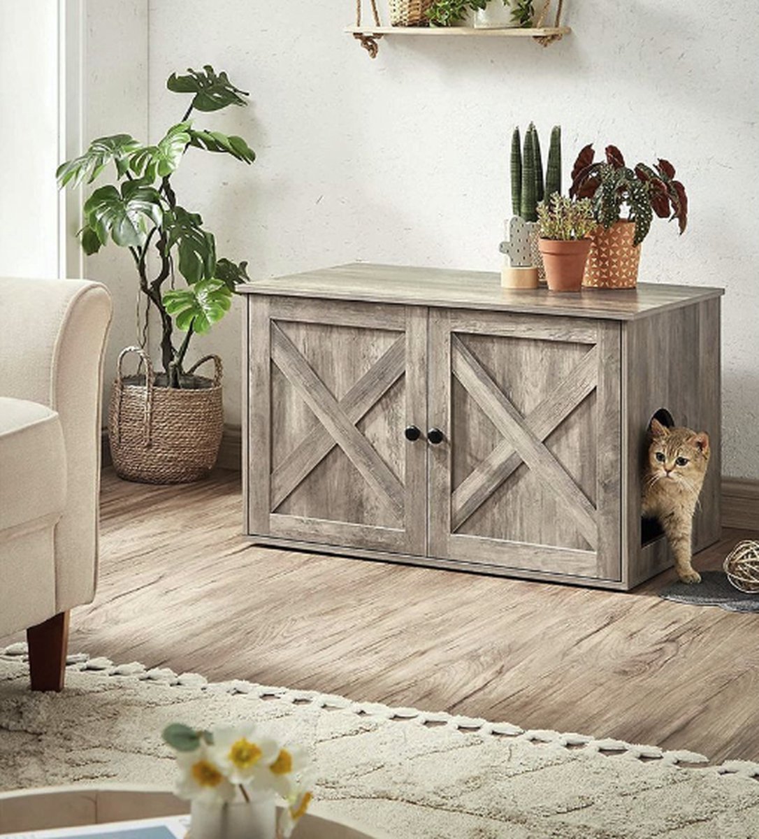 IKITCHEN Roestvrijstalen kattenbak, grote metalen kattenbak voor katten en konijnen, absorbeert nooit geuren, vlekvrij, roestvrij, plakt niet glad oppervlak, antislip rubberen bodem, 40 cm L x 33 cm B