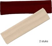 Haarband Hoofdband Basic - 6cm - 2 stuks - Beige / Zand en Donker Rood / Maroon - Casual Sport Yoga - Stof Elastisch
