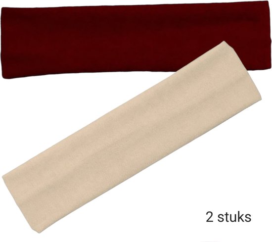 Haarband Hoofdband Basic - 6cm - 2 stuks - Beige / Zand en Donker Rood / Maroon - Casual Sport Yoga - Stof Elastisch