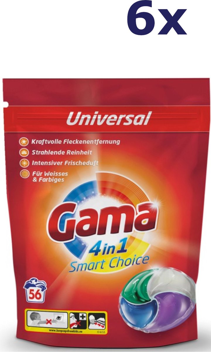 6x Gama wasmiddel washing pods 4in1 60 stuks Universal