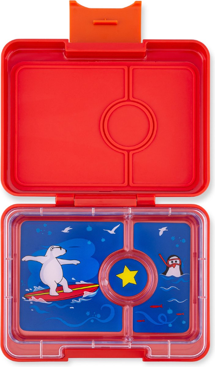Yumbox Snack - lekvrije Bento box lunchbox - 3 vakken - Roar Red / Polar Bear tray