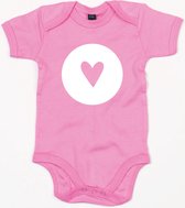 Baby Romper Hartje - 6-12 Maanden - Bubble Gum Pink - Rompertjes baby met opdruk