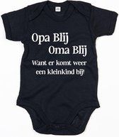 Baby Romper Opa blij,Oma blij 12-18 maand - Zwart - Rompertjes baby met tekst - Nieuw kleinkind