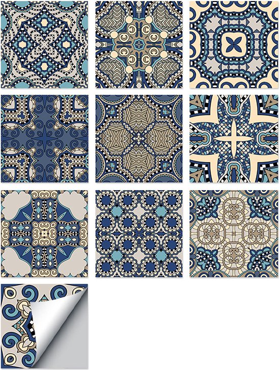 Winkrs | Tegelstickers Donkerblauw Set van 10 | 15x15 cm | Zelfklevende plaktegels | Muur badkamer, keuken, trap