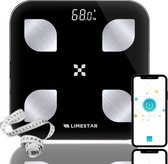 Limestar® Pasadena - Digitale Personenweegschaal met App en Lichaamsanalyse - Premium Smart Personenweegschaal met Meetlint - Zwart