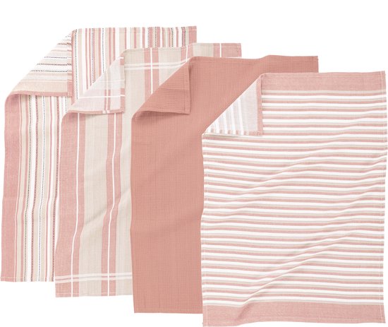 Tiseco Home Studio - Torchon MULTILINES - SET/8 - 100% coton - ultra-absorbant - séchage rapide - matériau durable - 50x70 cm - Rose