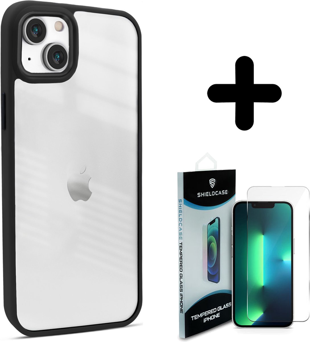 Coverzs geschikt voor iPhone 14 Pro Max solid bumper hoesje mat (zwart) + ShieldCase screenprotector - beschermglas iPhone bescherming - iPhone case bescherm hoesje + Screenprotector
