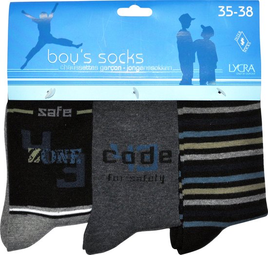 Jongens sokken - katoen 6 paar - safe - maat 23/26 - assortiment marine/antraciet - naadloos