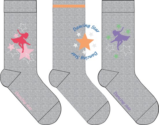 Meisjes sokken - katoen 6 paar - dancestar - maat 23/26 - assortiment grijs - naadloos