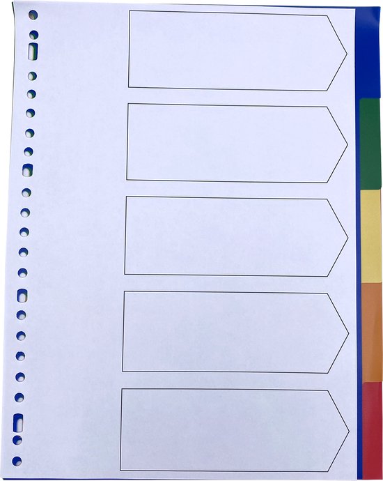 DULA Tabs Farbiger Karton A4 - 5 Farben, 23 Löcher, Zur Dokumentenorganisation