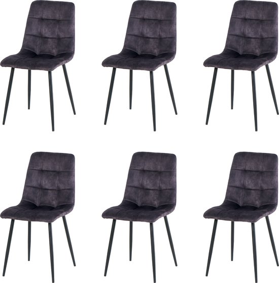 Nuvolix velvet eetkamerstoelen set van 6 - Los Angeles - eetkamerstoel - velvet stoel - grijs